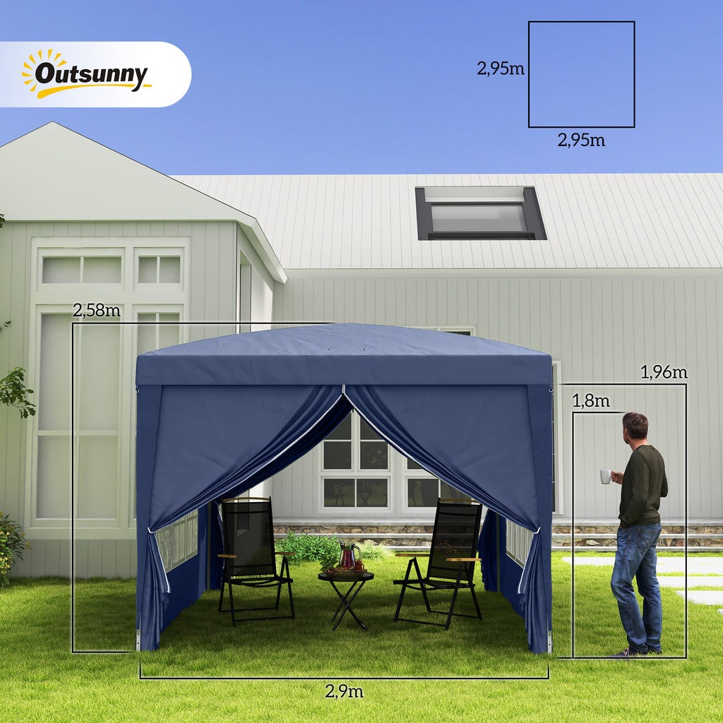 Outsunny 3 x 3 m Pavillon mit 4 Seitenwänden, Fenster, Festzelt mit UV-Schutz, Gartenzelt inkl. Tragetasche, Stahl, Blau