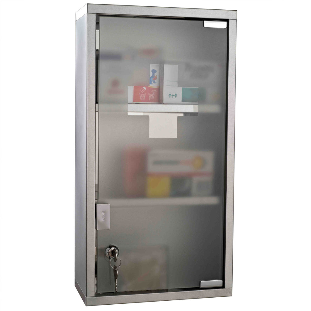 Medizinschrank Arzneischrank Erste-Hilfe-Schrank mit Schloss 3 Fächer Edelstahl Silber 25 x 12 x 48 cm