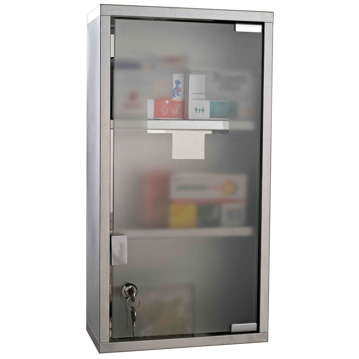 Medizinschrank Arzneischrank Erste-Hilfe-Schrank mit Schloss 3 Fächer Edelstahl Silber 25 x 12 x 48 cm