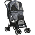PawHut Hundebuggy Hundewagen bis 10kg klappbar verstellbares Vordach Bodenkorb Kissen Seitentasche 81 cm x 48 cm x 99 cm Grau