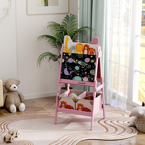 AIYAPLAY 2-in-1 Kindermalstaffelei mit Whiteboard, Kreidetafel, Aufbewahrungsboxen, für Kinder im Alter von 3-8 Jahren, Rosa