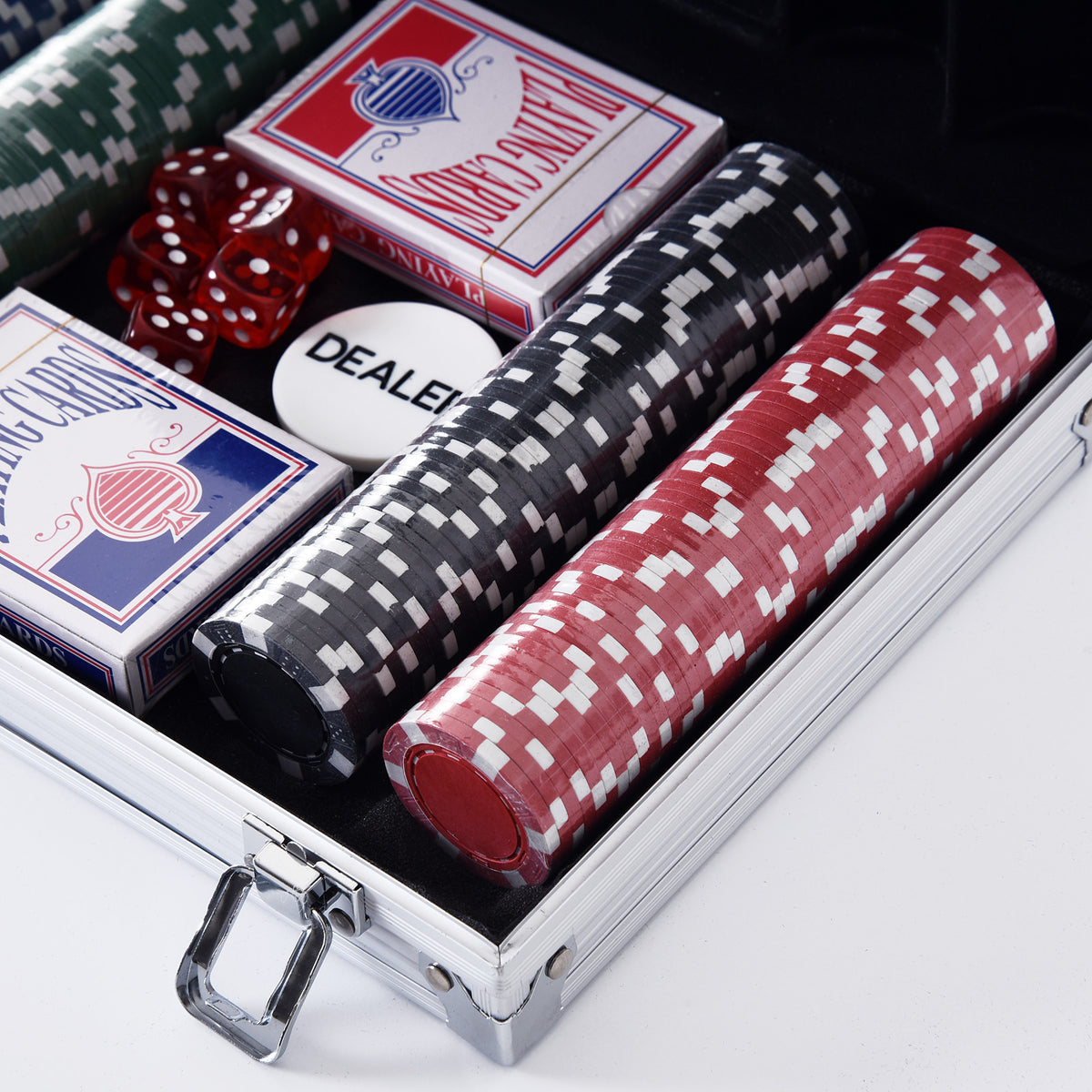 HOMCOM Pokerkoffer Pokerset 200 Pokerchips 2xKartenspiel 5xWürfel 1xAlukoffer Poker Set Jetons Koffer Alu+ Polystyrol 29,5x20,5x6,5 cm
