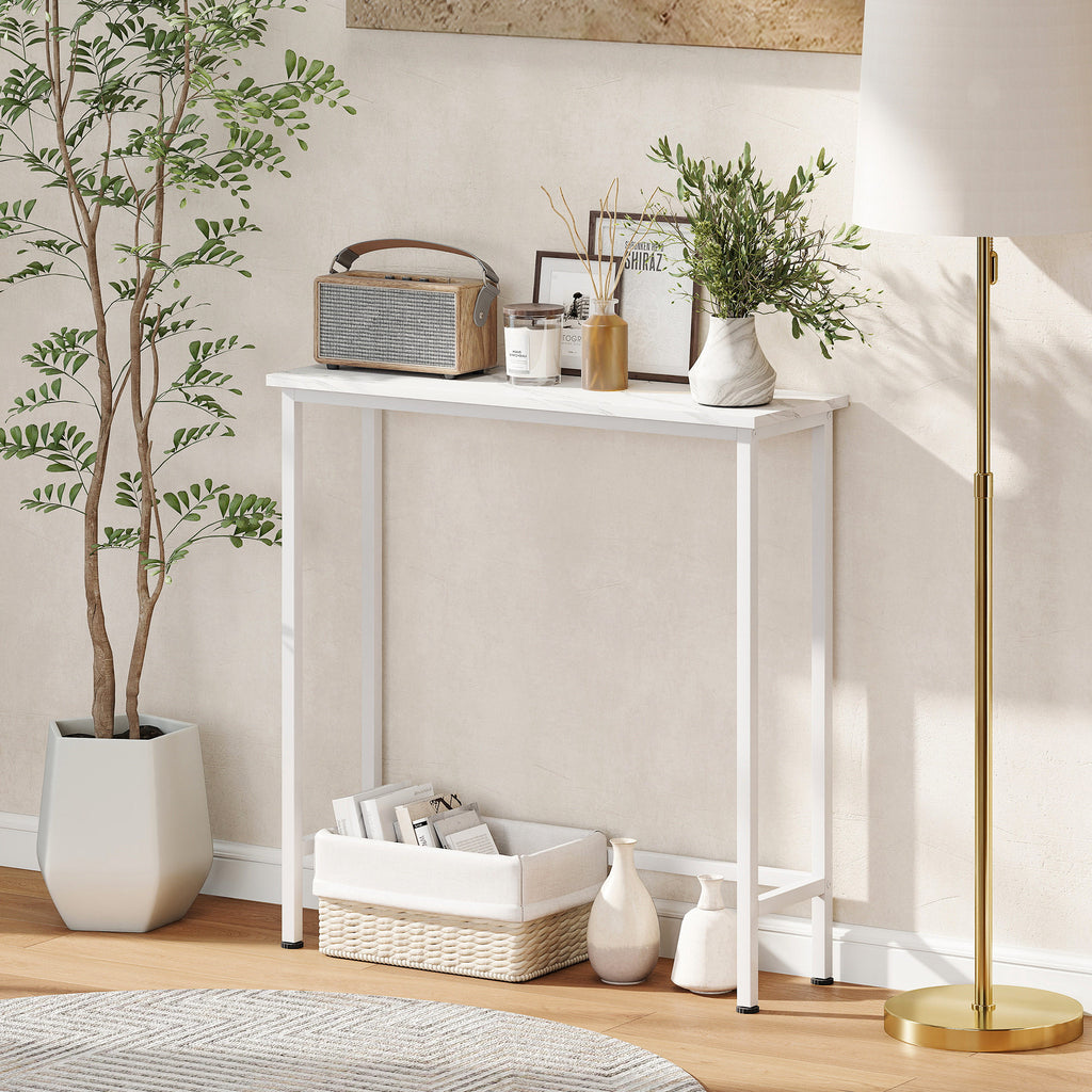 HOMCOM Konsolentisch Flurtisch mit verstellbar Fußpads, Kippschutz 75 x 24 x 76 cm für Kleinen Raum Weiß