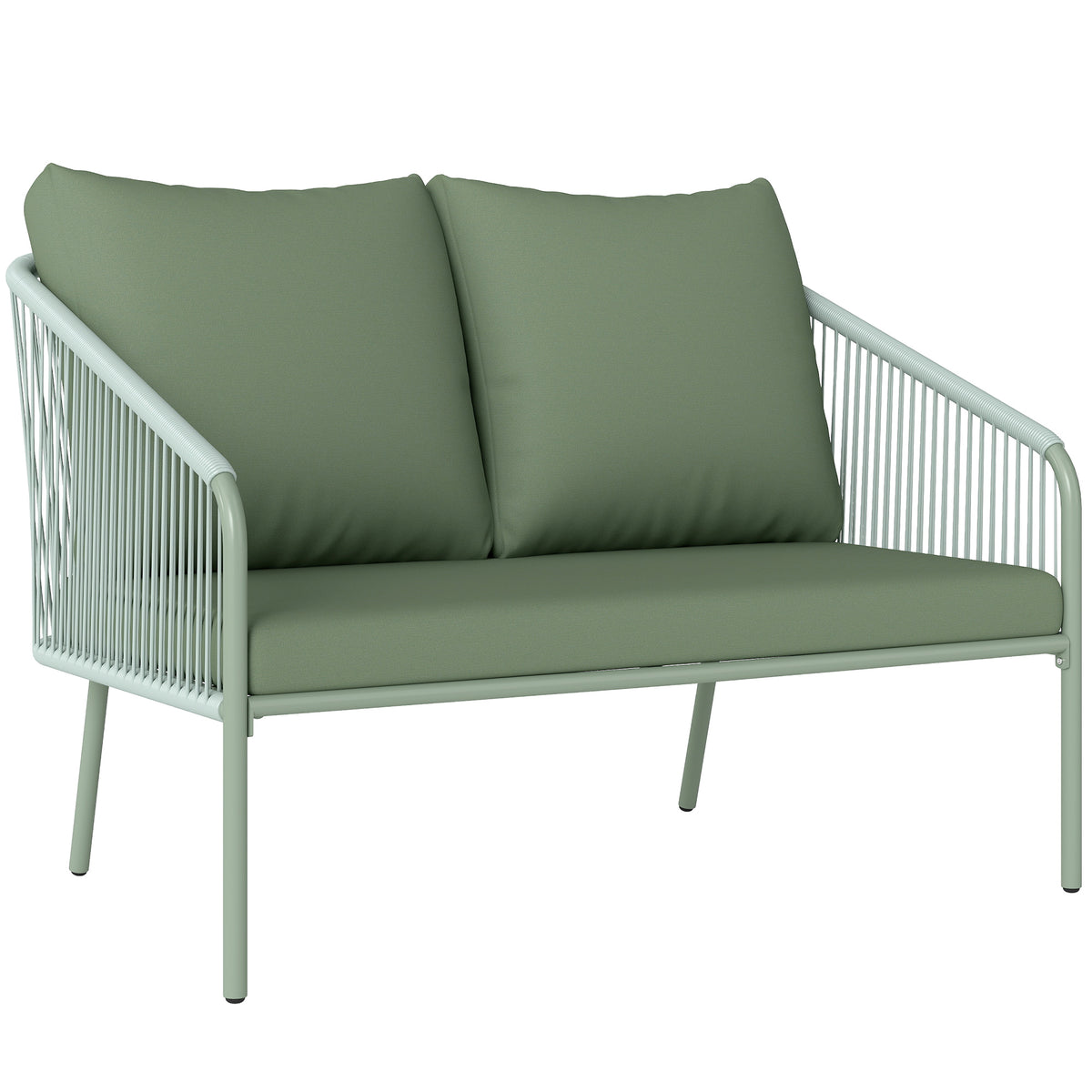 Outsunny Gartensofa mit Kissen 2-Sitzer Rattan Sofa Lounge Sofa Outdoor Balkon Sofa 112 x 72 x 76 cm Grün