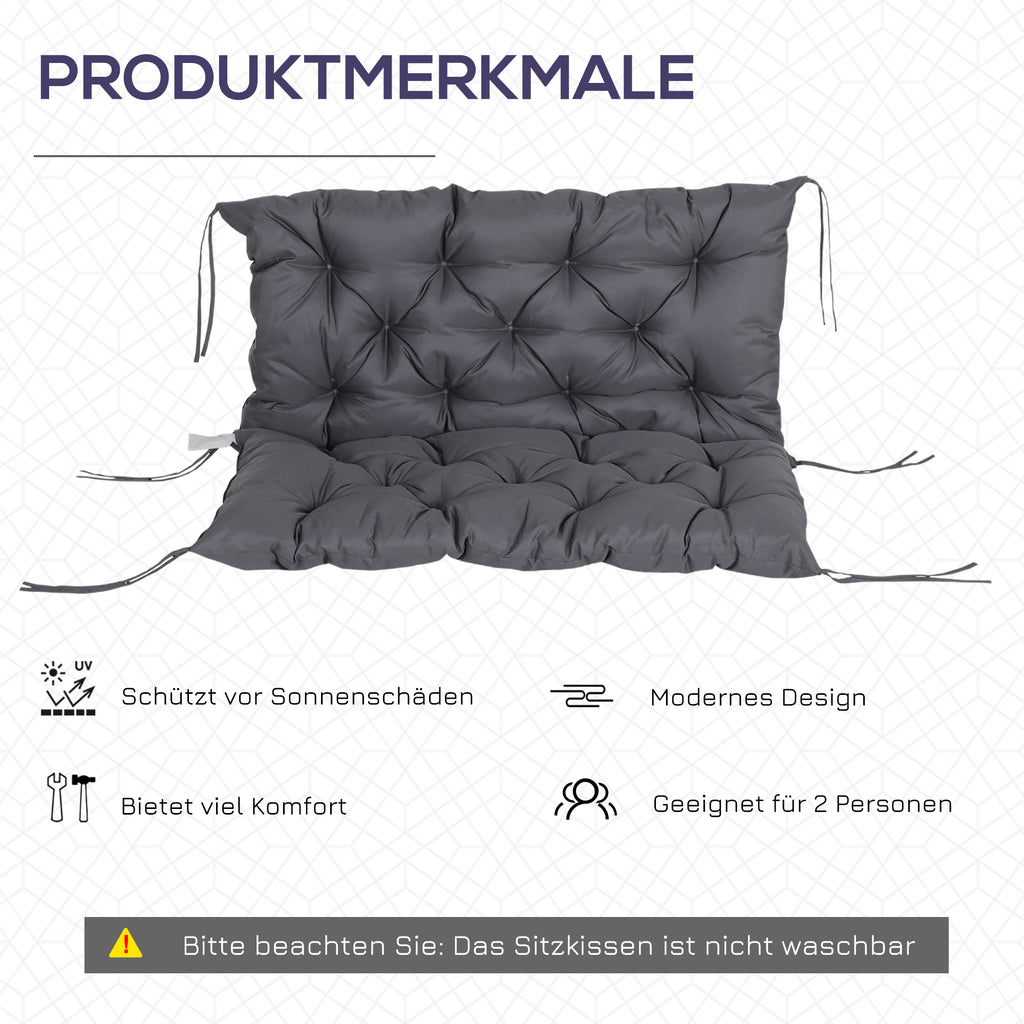 Outsunny 2 Sitzer Bankauflage 100 x 98 x 8 cm Sitzkissen mit Bändern Rückenkissen für Indoor/Outdoor Polster Auflage für Sitzbank Gartenbank Gartenmöbel Hollywoodschaukeln Dunkelgrau