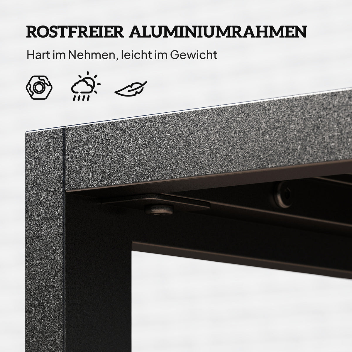 Outsunny Beistelltisch mit Latten-Design Balkontisch aus Aluminium Kaffeetisch wetterfest 90 x 50 x 42 cm Schwarz