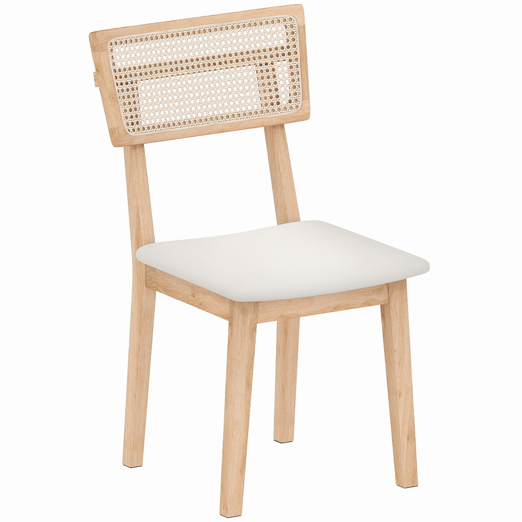 HOMCOM Esszimmerstuhl, Rattan-Rückenlehne, Kunstleder-Sitz, Kautschukholz, Naturholz