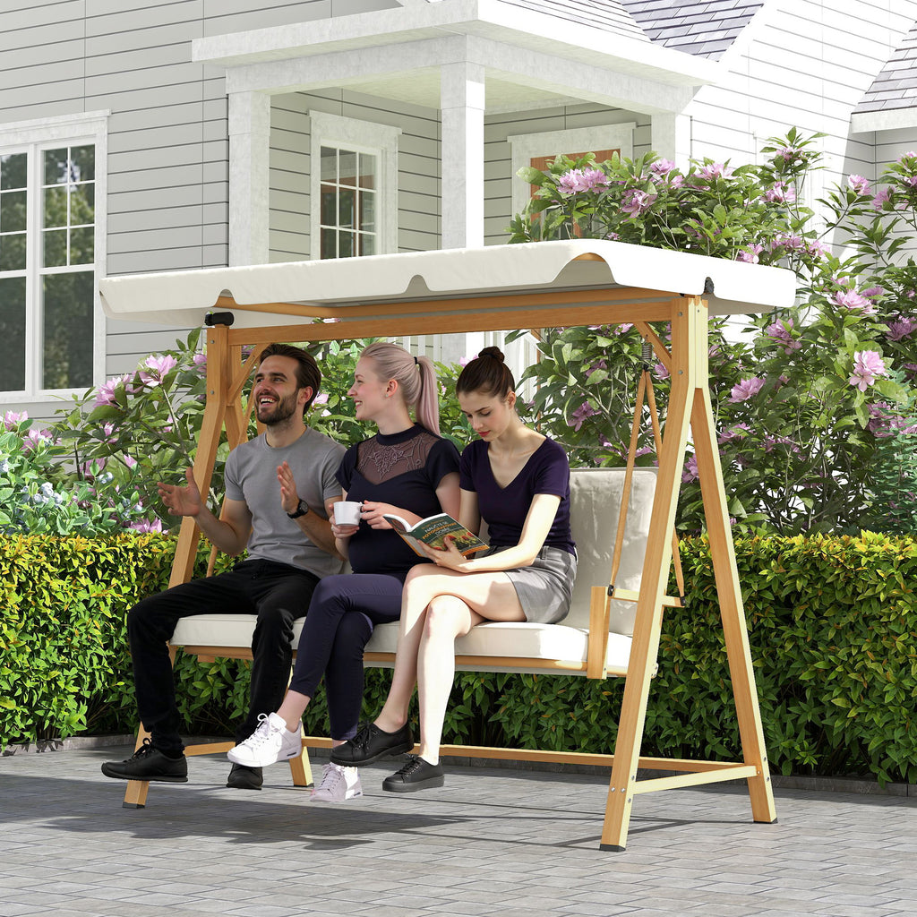 Outsunny Hollywoodschaukel mit verstellbarem Sonnendach Sitzauflage, 3-Sitzer bis 330kg 198 x 120 x 170cm, Beige