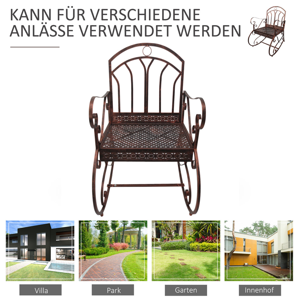Outsunny Schaukelstuhl Gartenstuhl, Vintage-Design, 61cm x 79cm x 90cm, Braun + Schwarz