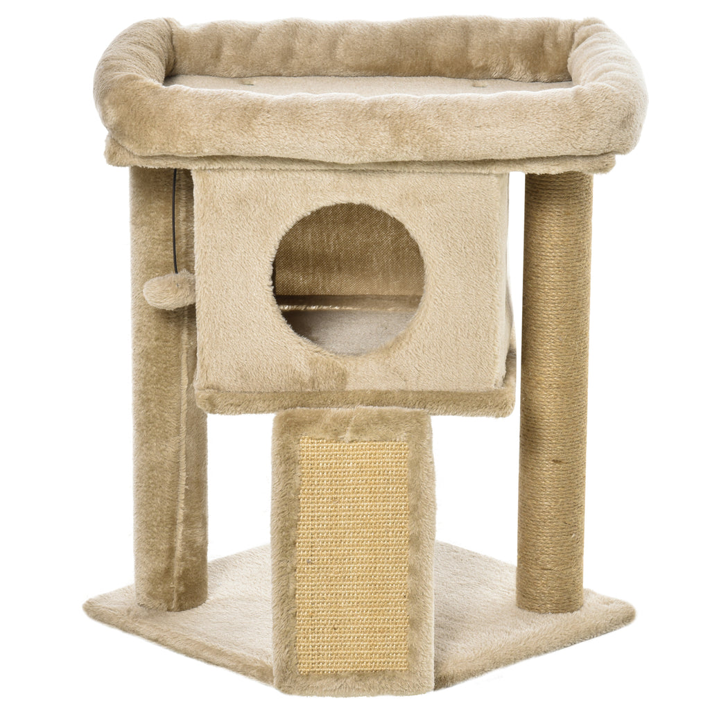 PawHut Kratzbaum mit Jute-Kratzmatte, Liegeplattform, Spielball, Katzenhaus, kaffeebraun, 40 x 40 x 57 cm