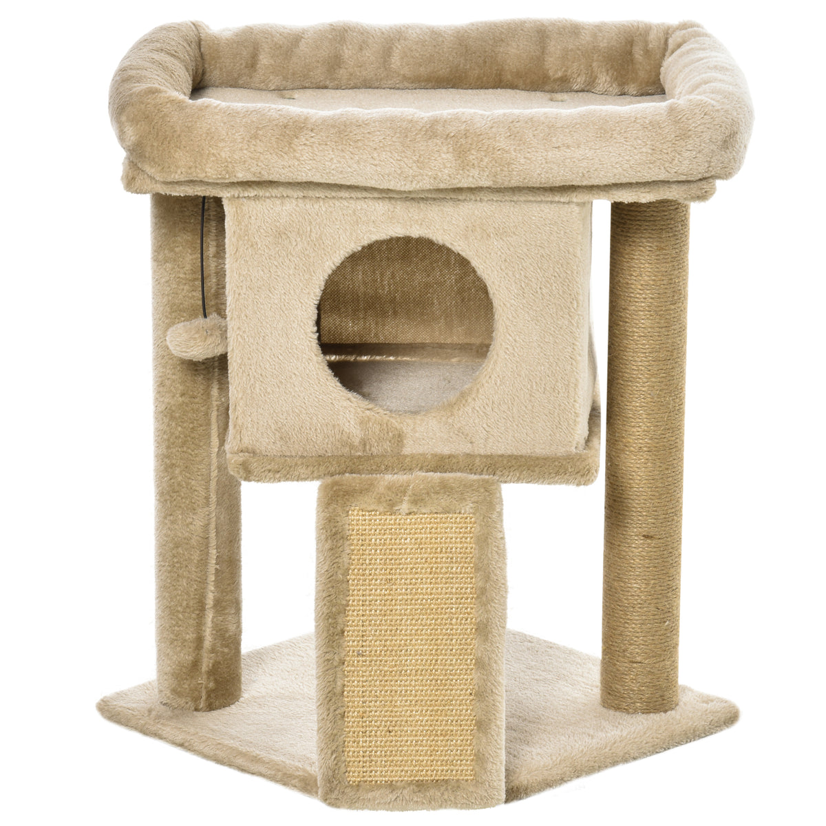 PawHut Kratzbaum mit Jute-Kratzmatte, Liegeplattform, Spielball, Katzenhaus, kaffeebraun, 40 x 40 x 57 cm